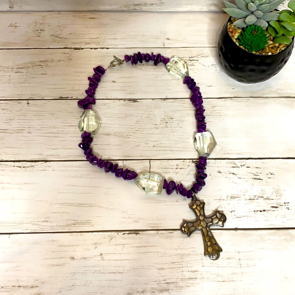 🌟2/$17🌟Chunky Purple Cross Statement Necklace